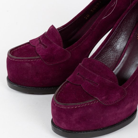 Saint Laurent Purple Suede Tribtoo Loafer Stiletto Platform Pumps - Picture 6 of 10